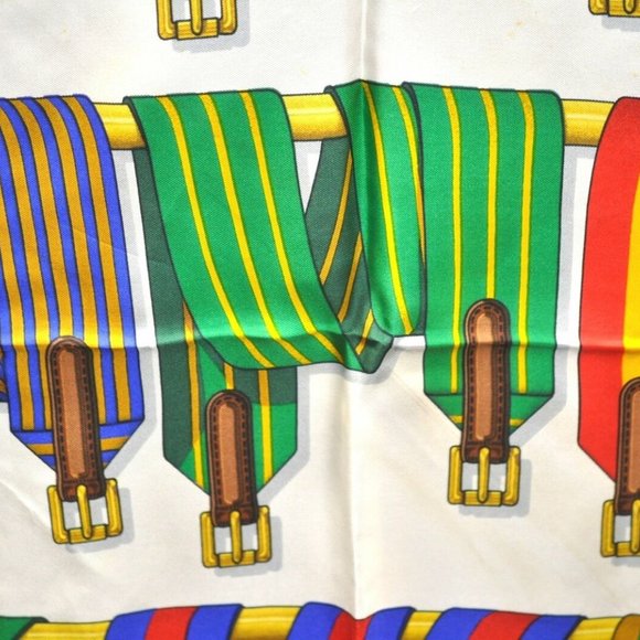 Authentic HERMES Carre 90 Scarf Suspenders Motif Silk Blue - Picture 8 of 14